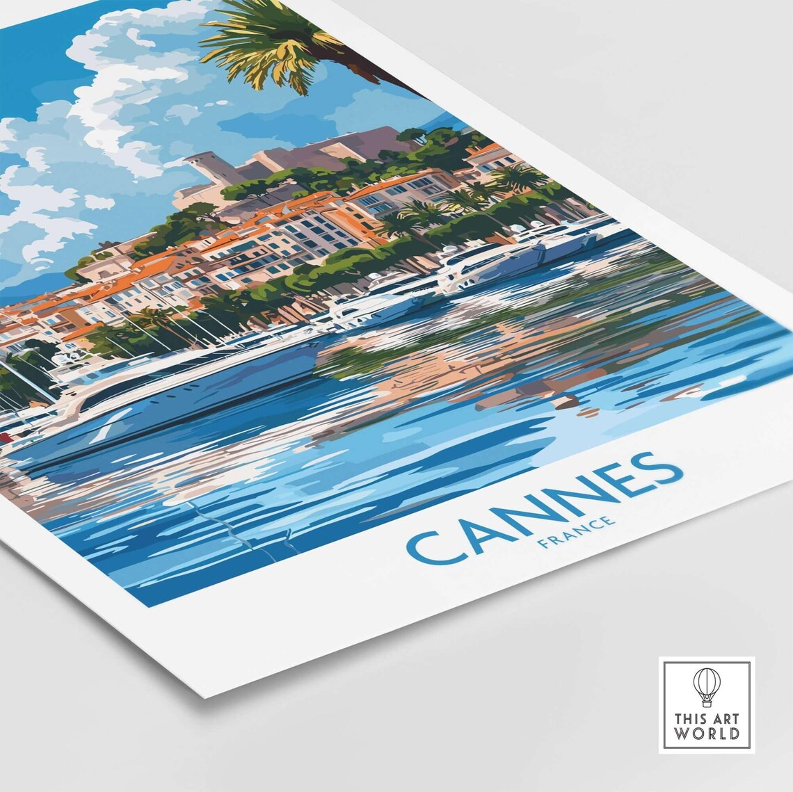 Cannes France Yacht Harbor Palm Trees Riviera View Travel Poster - Image 4