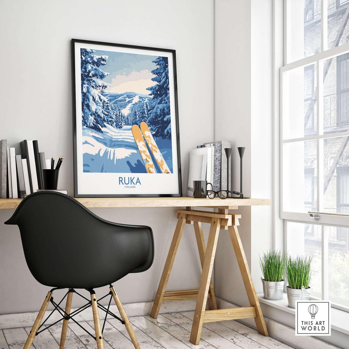 Ruka Ski Art Print, Finland Ski Lodge Decor - Image 4
