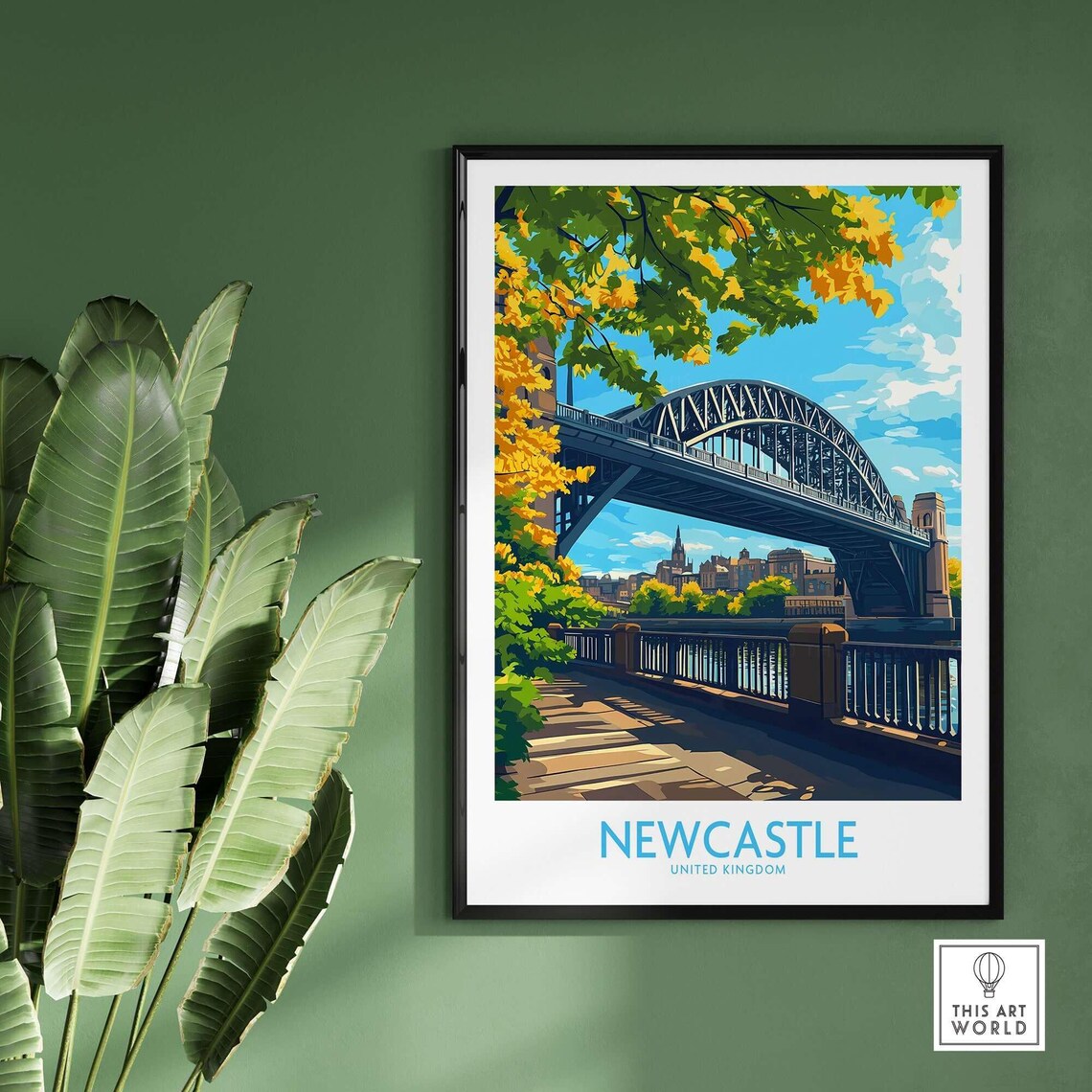 Newcastle UK Tyne Bridge Autumn Trees Riverside Travel Poster - Image 2