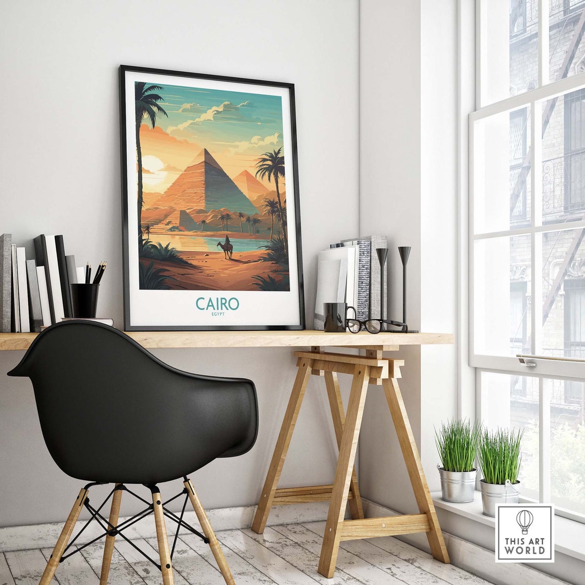 Retro Cairo Egypt Pyramids Sunset Camel Rider Golden Light Poster - Image 4