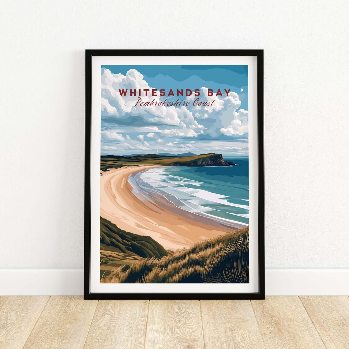 Whitesands Bay Pembrokeshire Coast Golden Beach Vintage Travel Poster