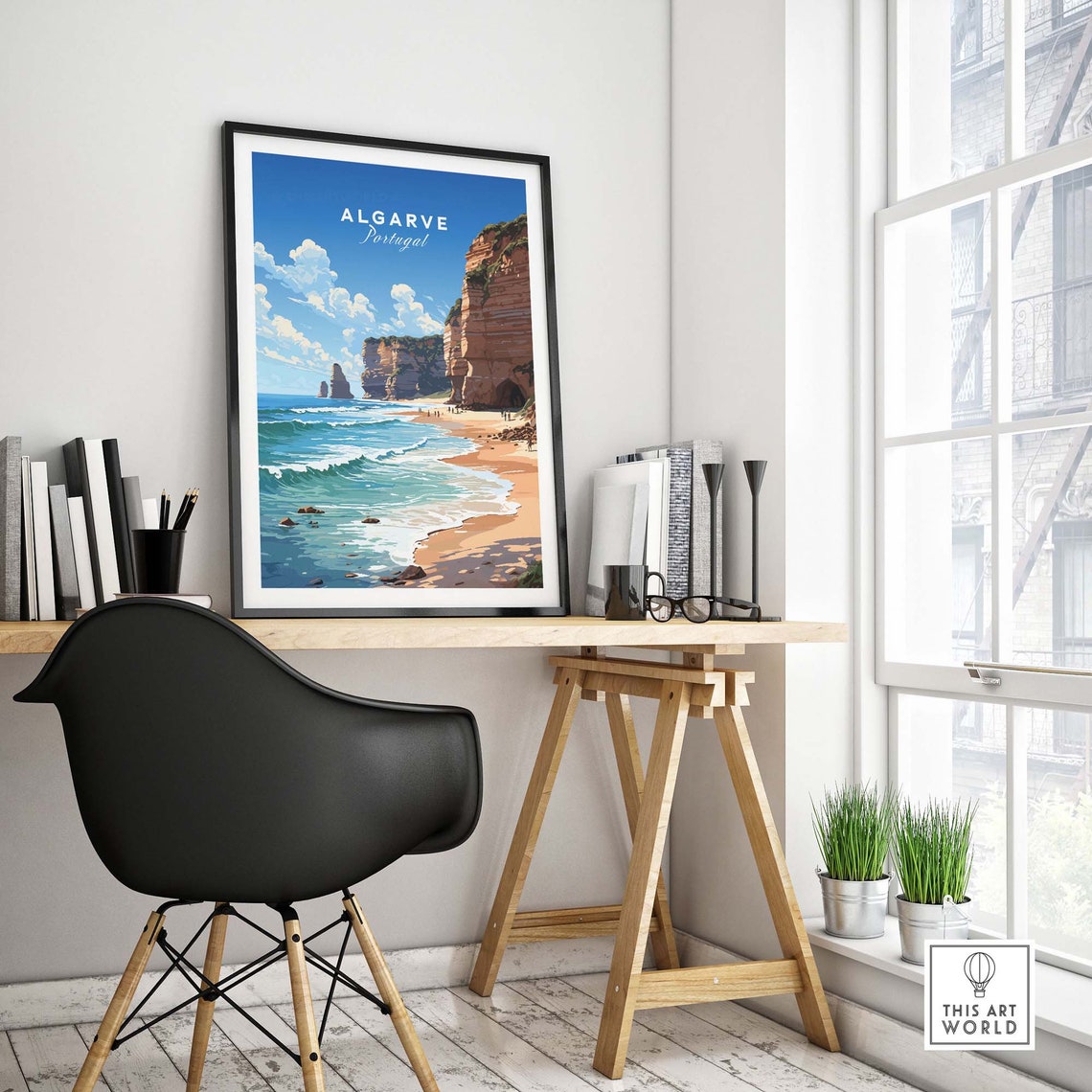 Vibrant Algarve Portugal Golden Beach Red Cliffs Ocean Poster - Image 4