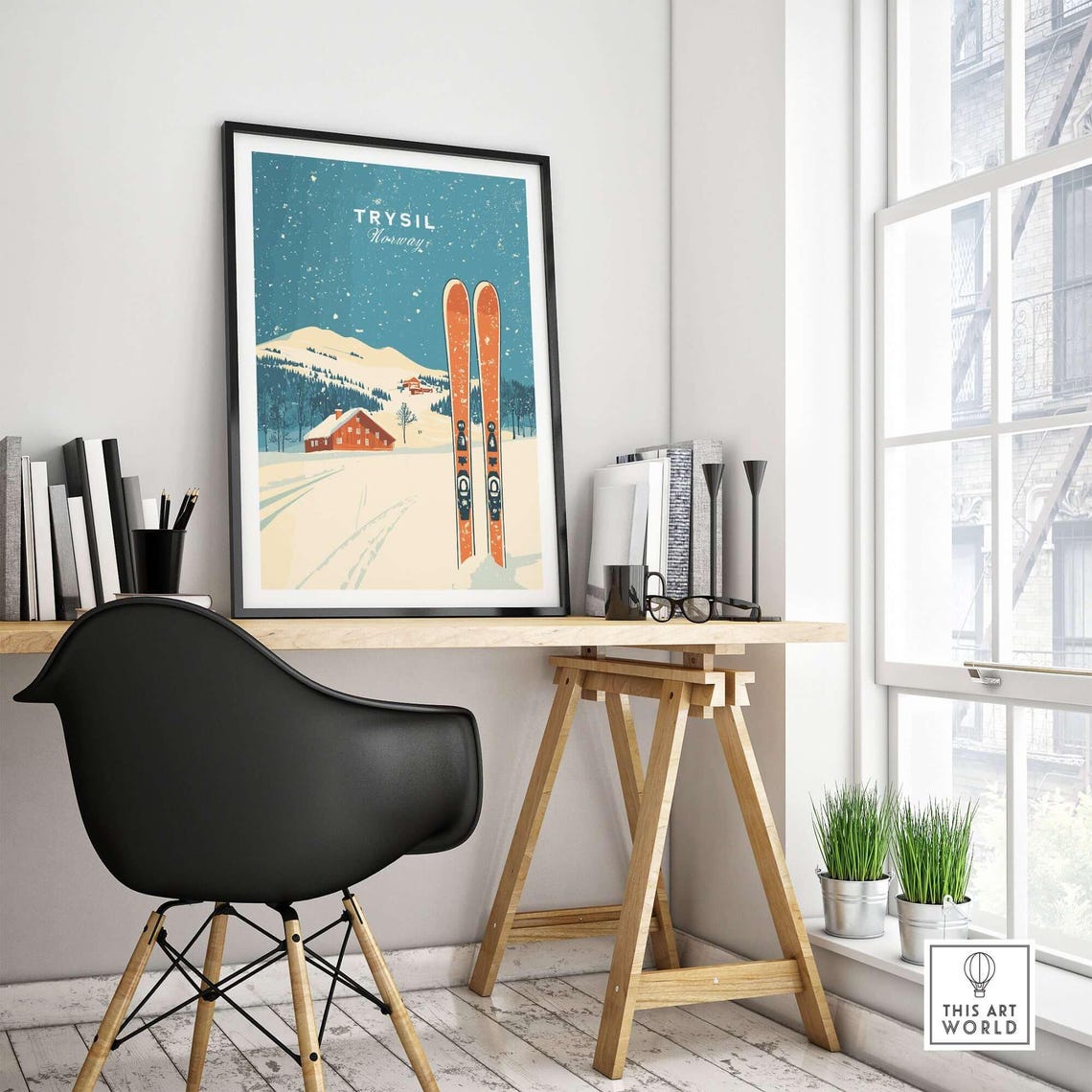 Trysil Ski Art Print, Ski Lodge Decor - Image 4