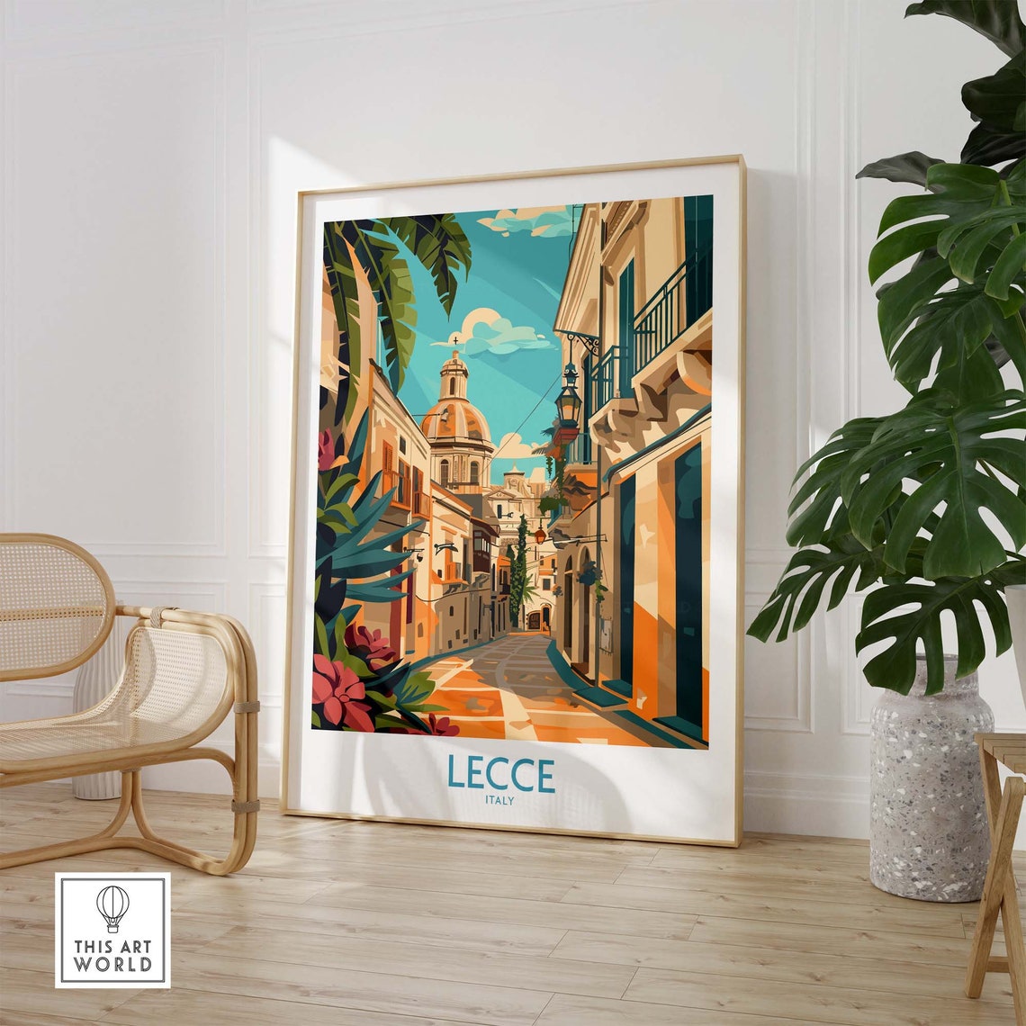Lecce Italy Baroque Street Dome Flower Garden Vintage Travel Poster - Image 2