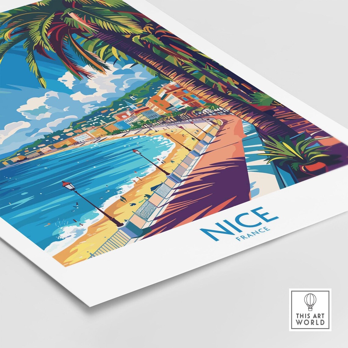 Retro Nice France Promenade Beach Palms Blue Sea Travel Poster - Image 4