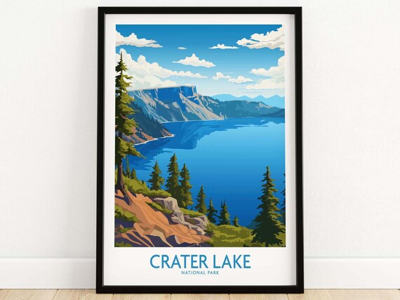 Crater Lake National Park Deep Blue Caldera Lake Pine Forest Poster