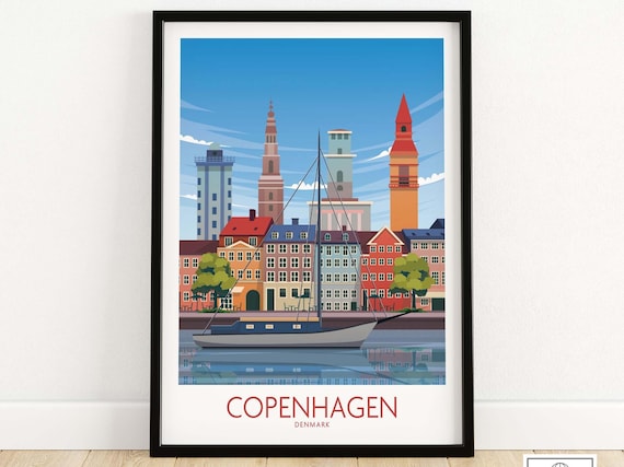 Copenhagen City Skyline Travel Poster, Minimalist Decor