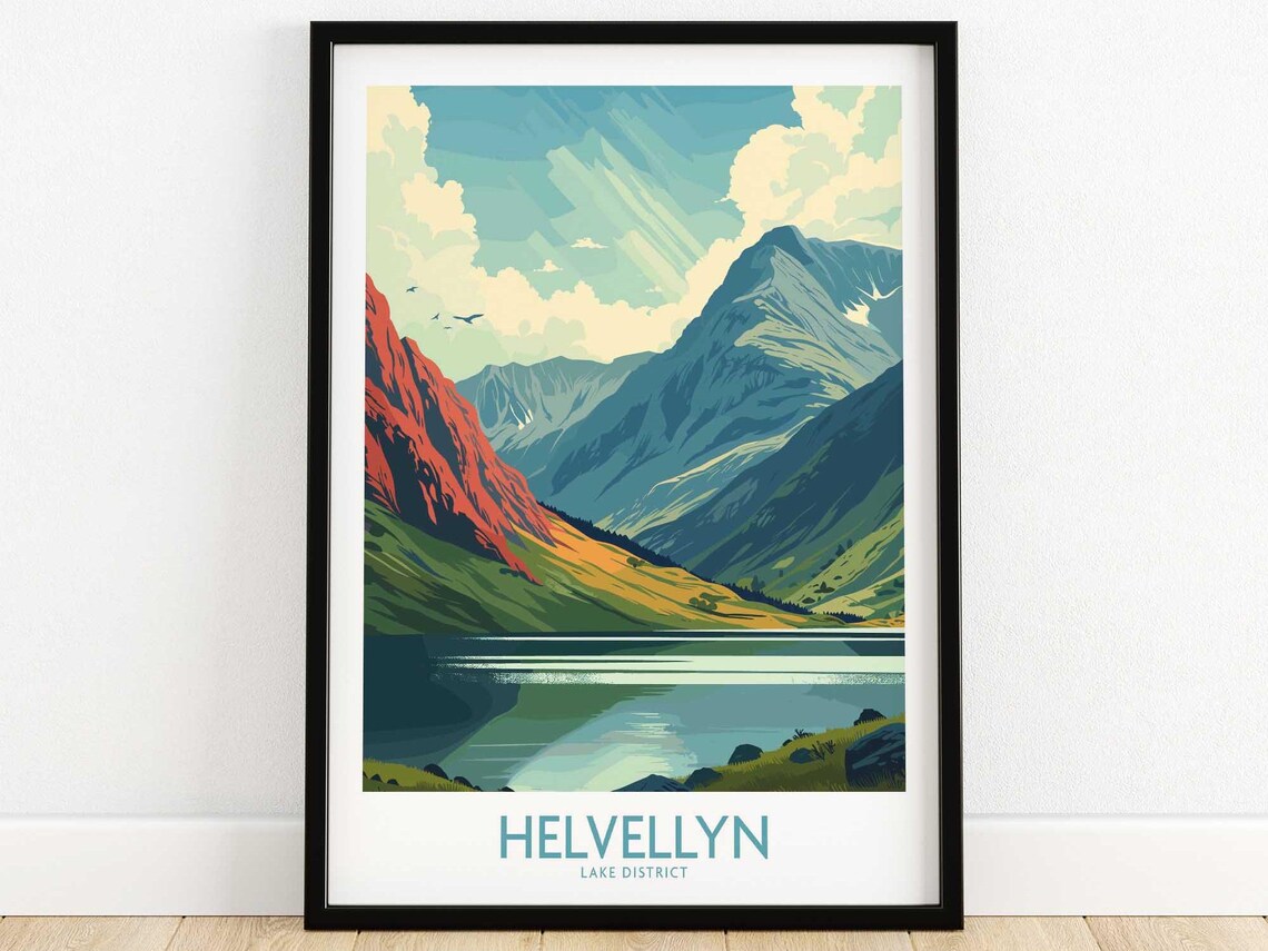 Helvellyn Lake District Travel Poster, Wall Art Print