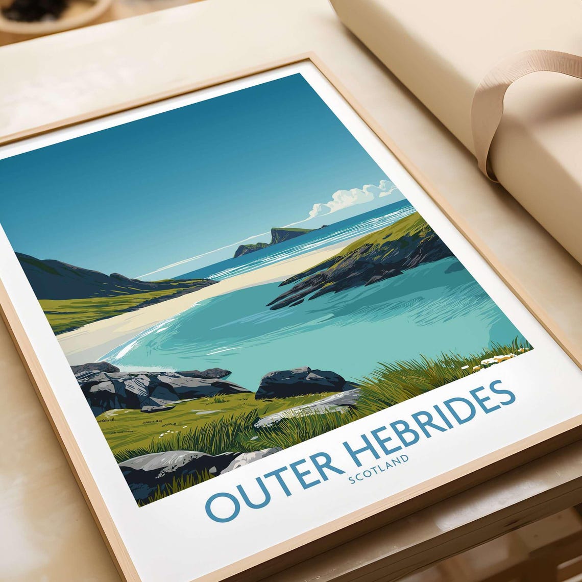 Outer Hebrides Scotland Turquoise Bay Beach Coastline Travel Poster