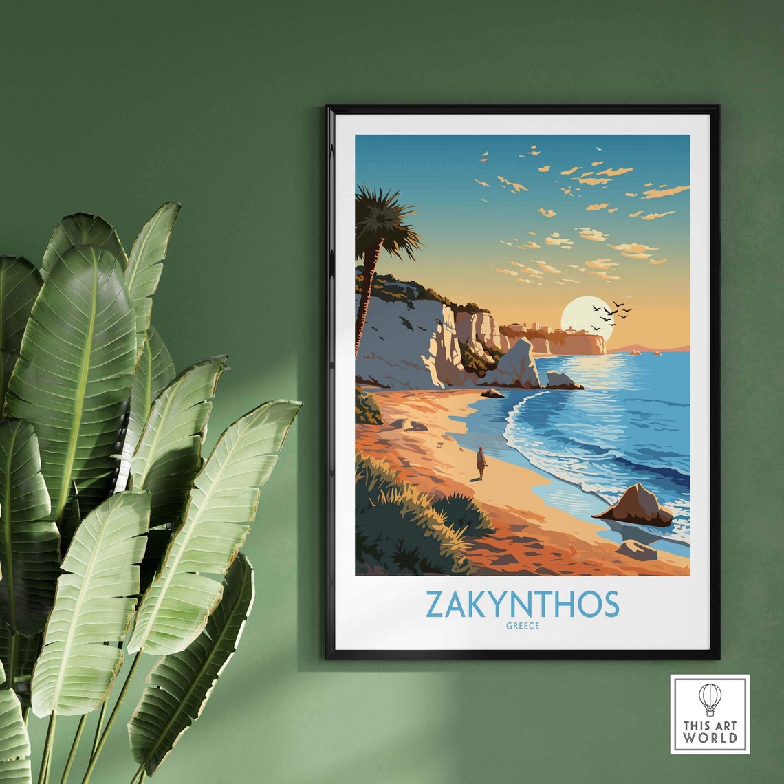 Zakynthos Greece Ionian Cliffs Golden Beach Sunset Travel Poster - Image 2