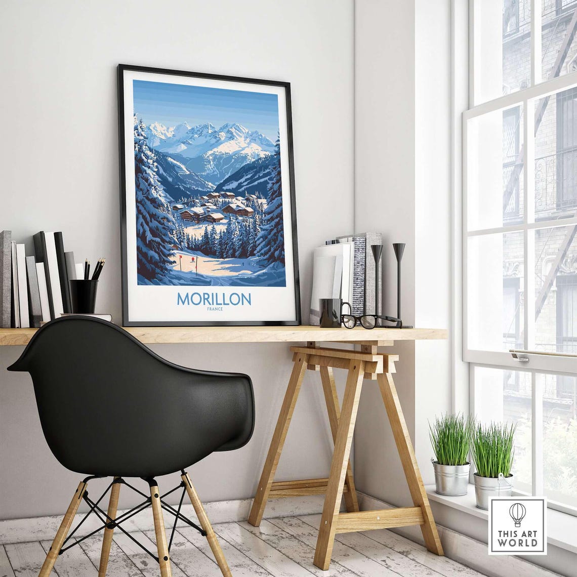 Morillon Ski Art Print, France Ski Lodge Decor - Image 4
