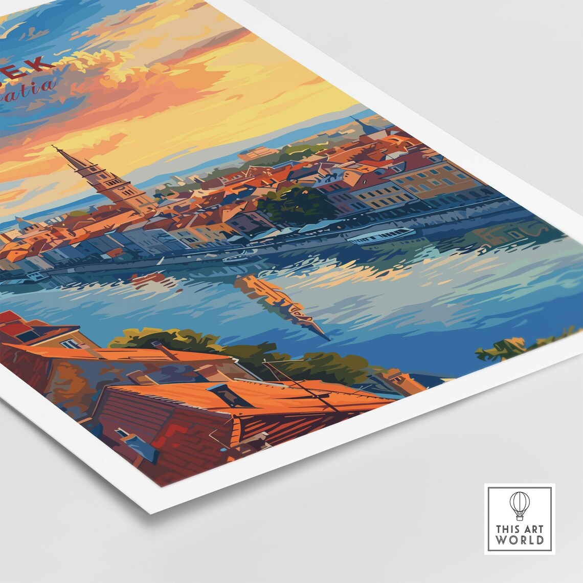 Osijek Croatia River Panorama Church Spire Boats Evening Travel Poster - Image 4