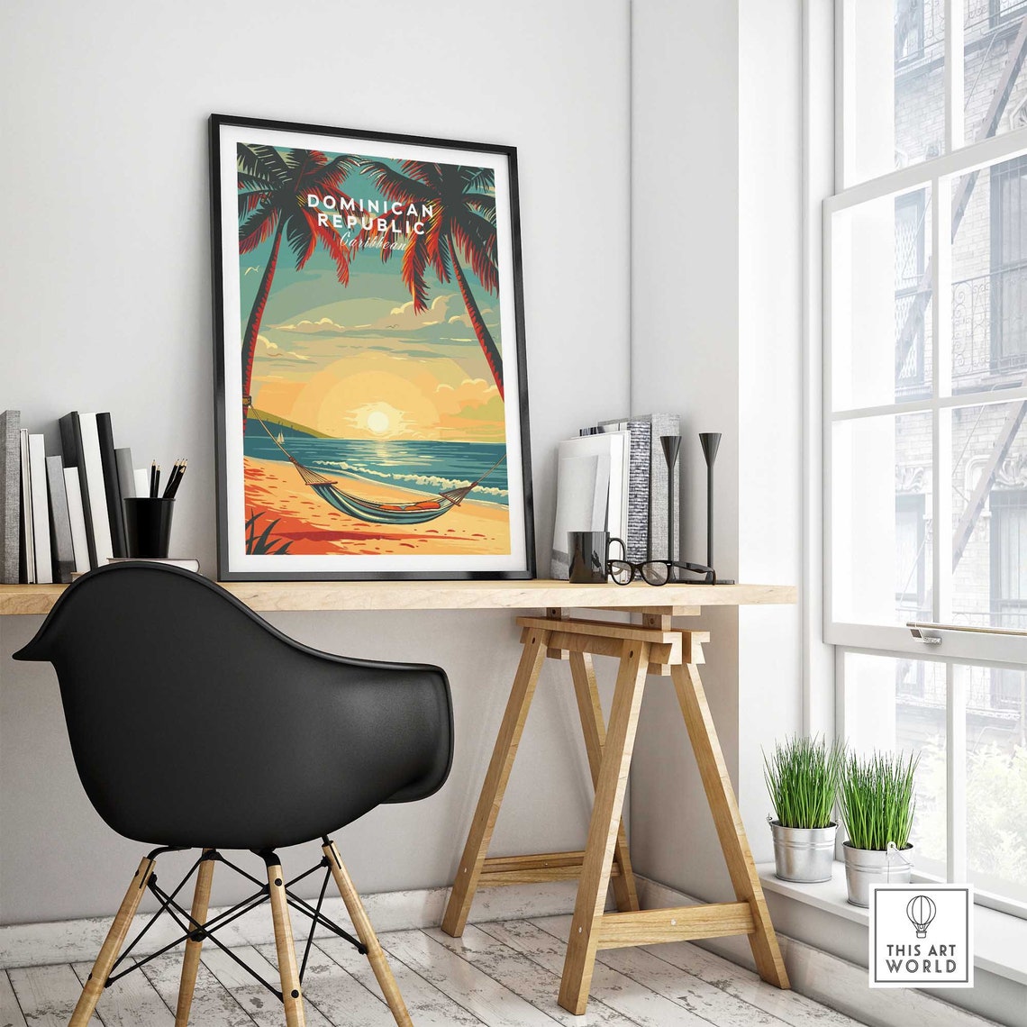 Dominican Republic Caribbean Beach Hammock Sunset Palm Poster - Image 4