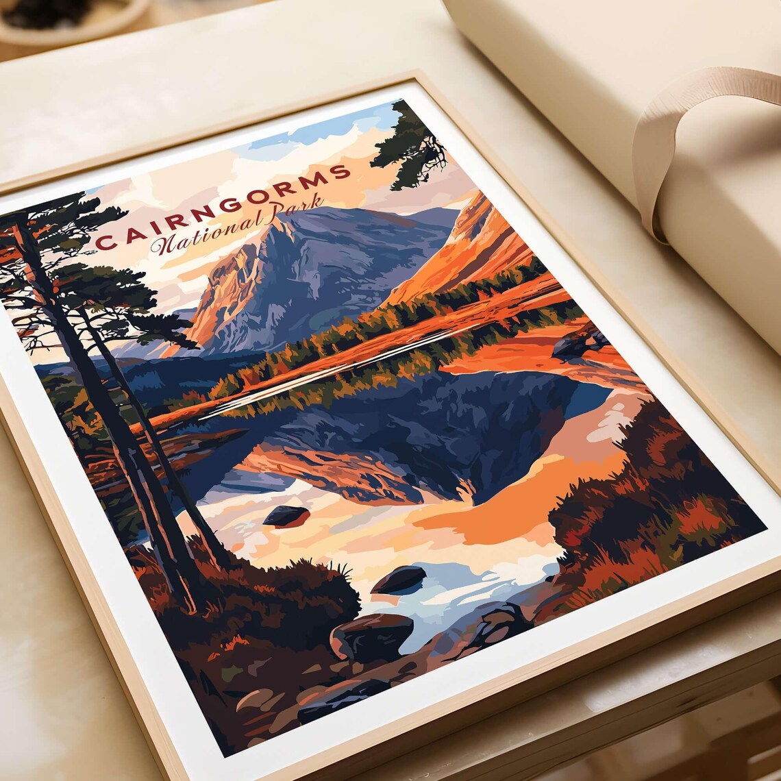 Cairngorms National Park Mirror Lake Sunrise Vintage Travel Poster - Image 3