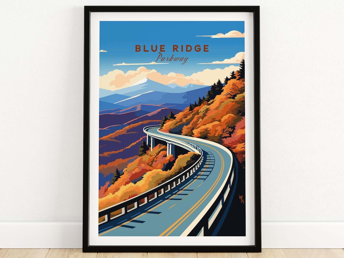 Blue Ridge Parkway Travel Poster, Scenic Route Print