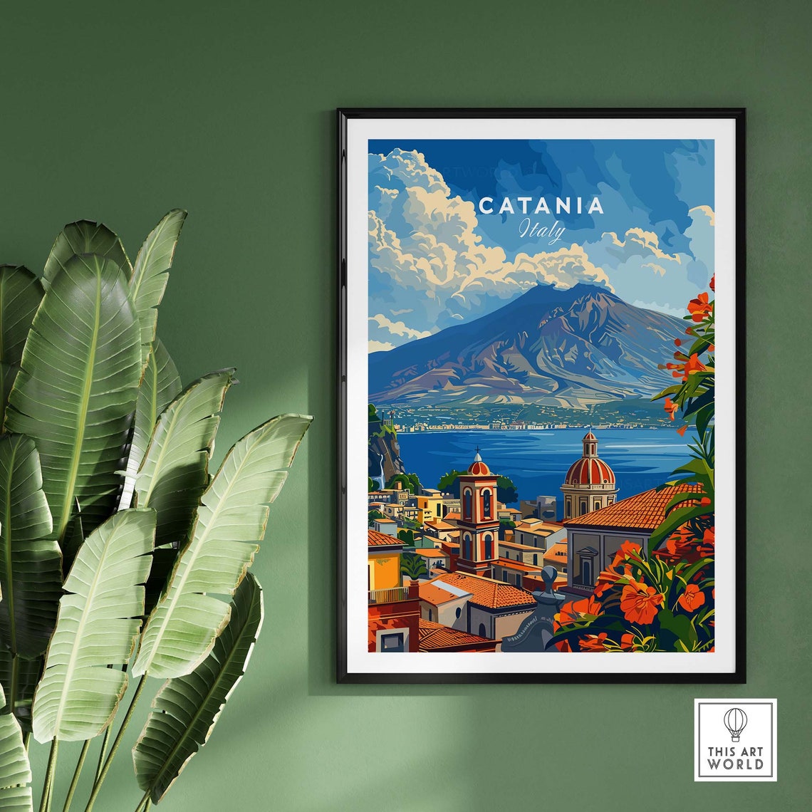 Catania Italy Mount Etna Sicily Coastal Vista Vintage Travel Poster - Image 2