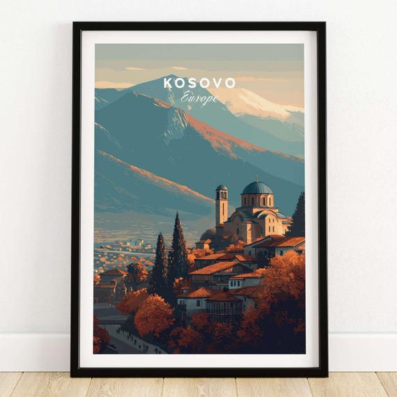 Kosovo Church Hill Print Balkan Landscape Art Canvas Wall Decor
