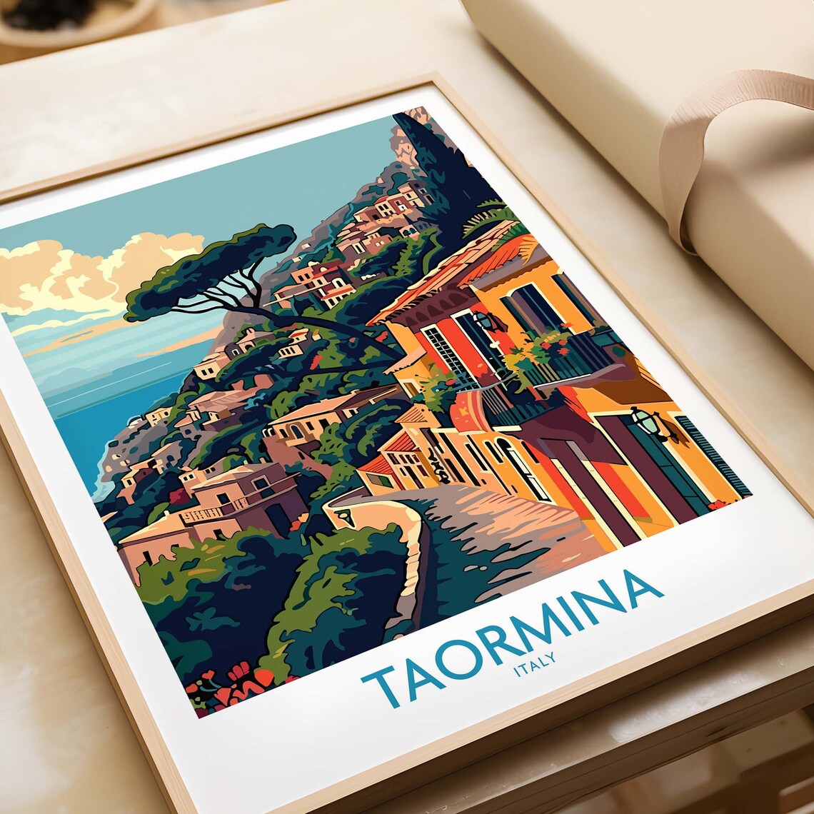 Taormina Travel Print, Sicily Italy Coastline