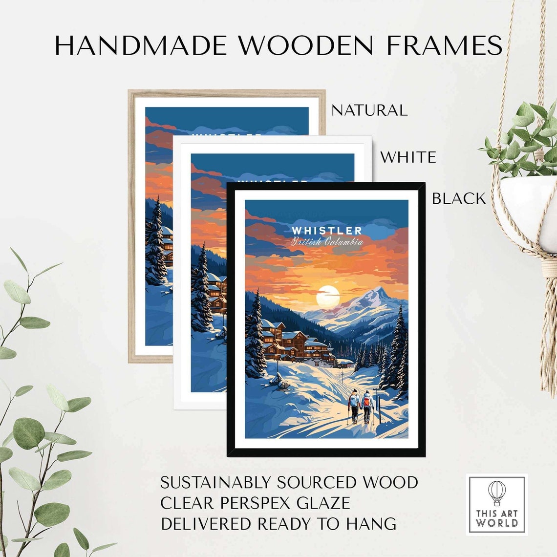 Mountain Whistler British Columbia Ski Village Sunset Snow Poster - Image 4