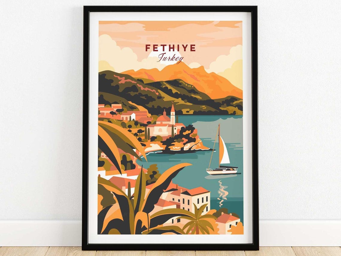 Fethiye Turkey Sailboat Bay Mountain Coastline Serene View Poster