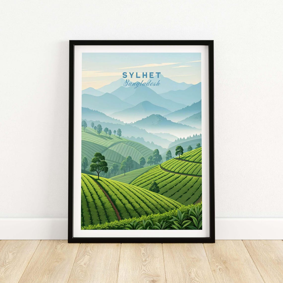 Sylhet Wall Art Bangladesh Tea Estates Mountain Panorama Poster Lush Green Fields Print Natural Landscape Home Decor