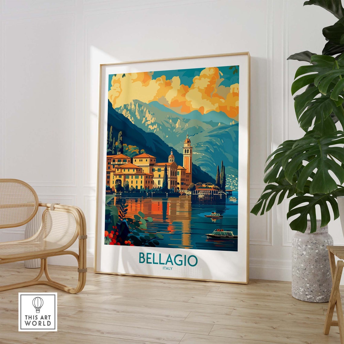 Bellagio Italy Lake Como Waterfront Sunset Reflections Poster - Image 2