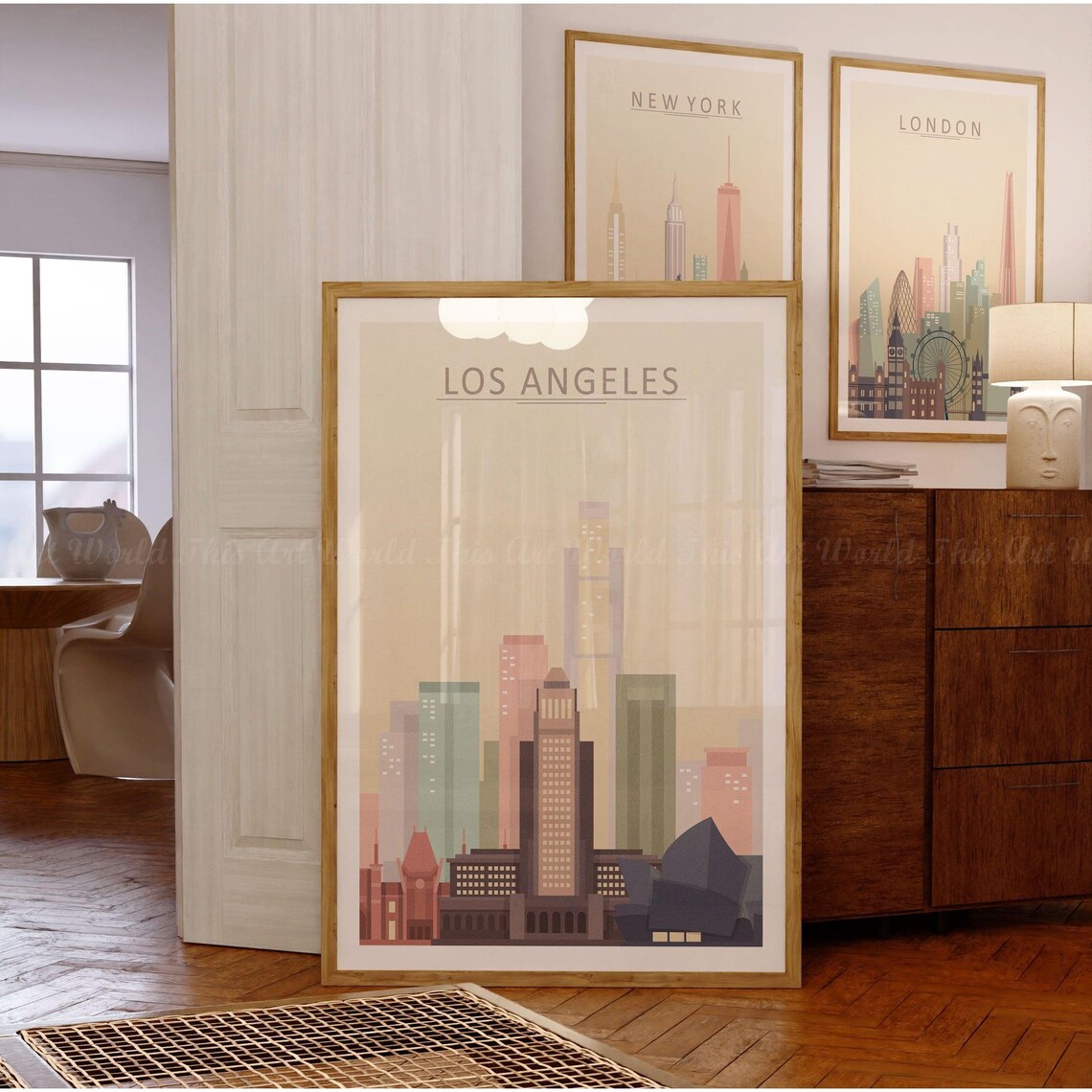 Los Angeles Skyline Pastel City Buildings Downtown Travel Poster - Image 3
