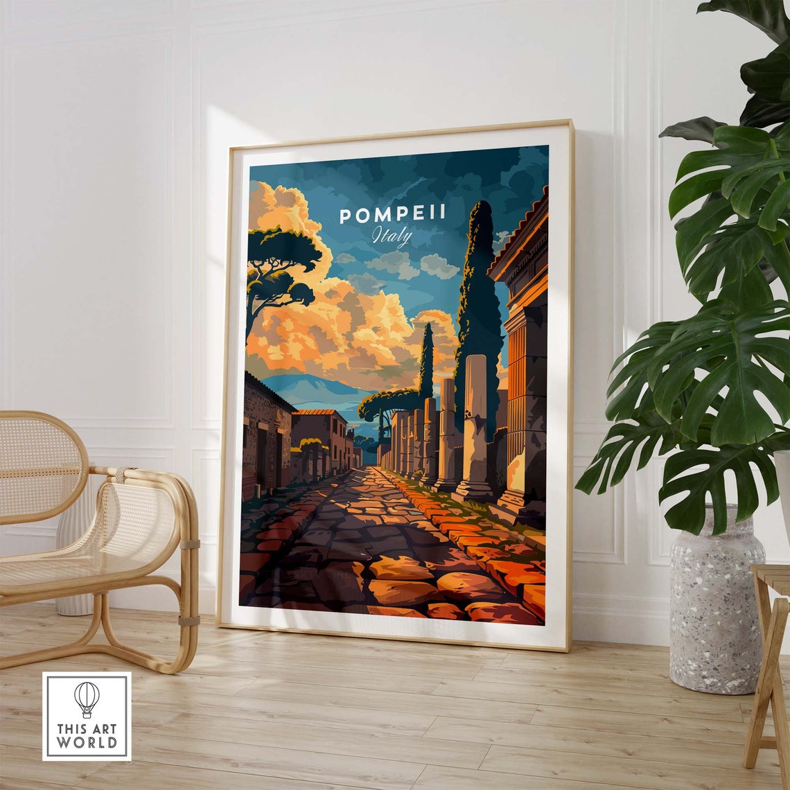 Pompeii Italy Ancient Roman Street Columns Sunset Travel Poster - Image 2