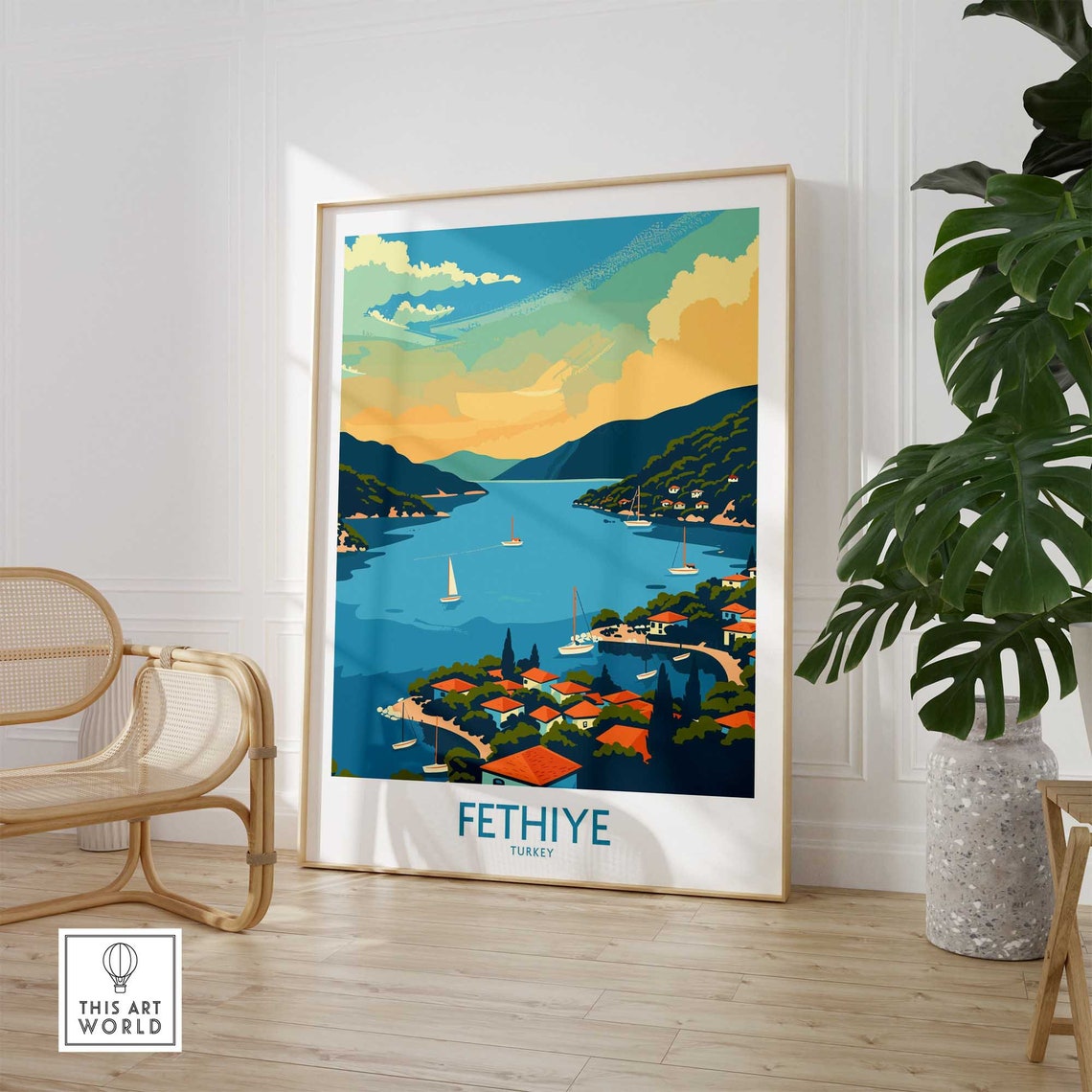 Fethiye Turkey Turquoise Bay Aerial Sailboat Harbor View Poster - Image 2