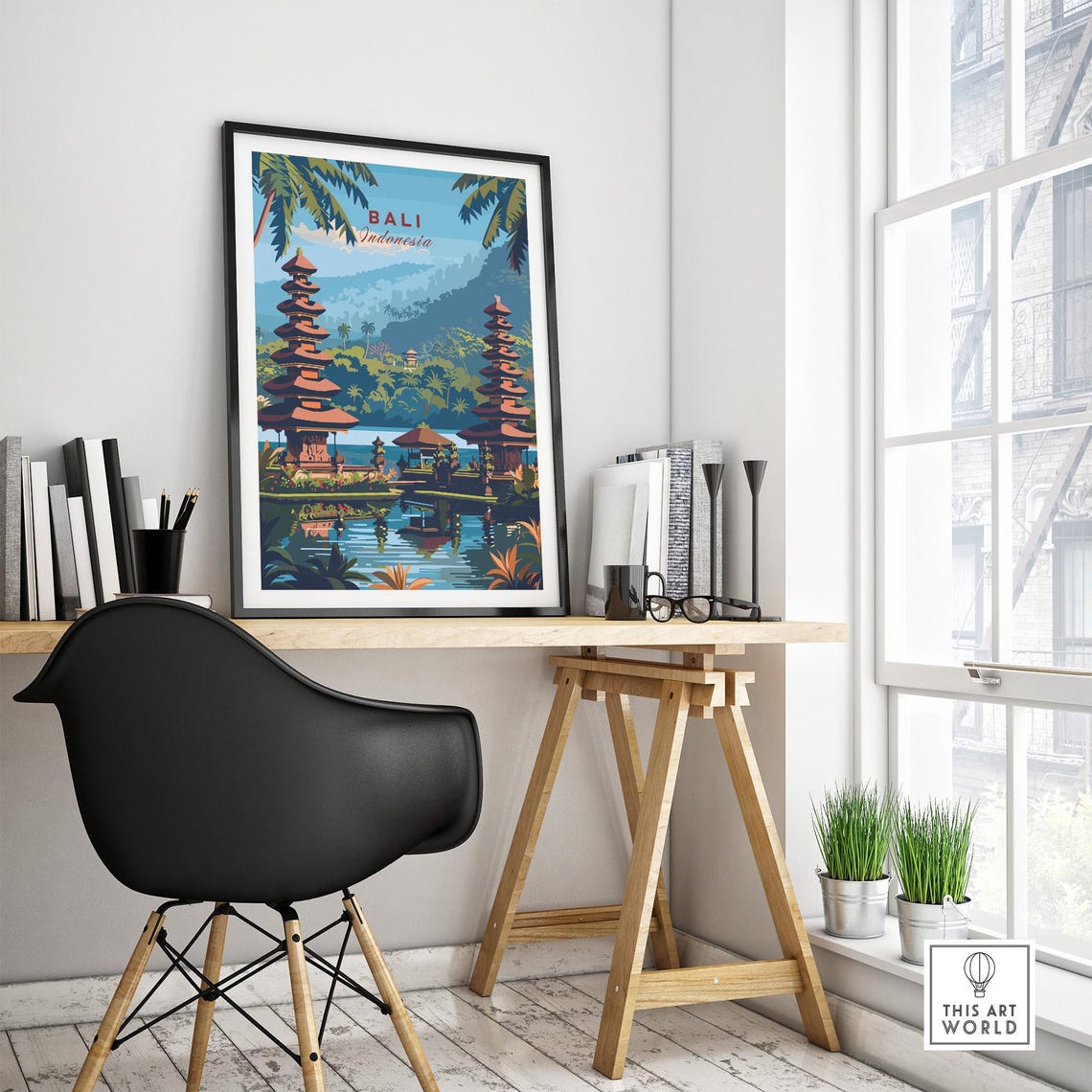 Bali Indonesia Lakeside Temple Towers Water Reflection Poster - Image 4