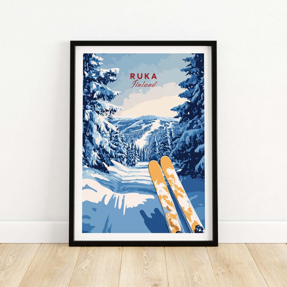 Ruka Travel Poster, Ski Resort Adventure