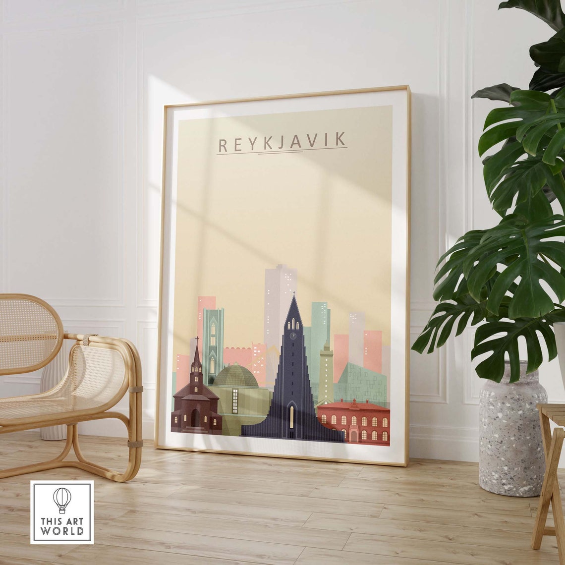 Reykjavik Minimalist Pastel Skyline Church City Travel Poster - Image 3