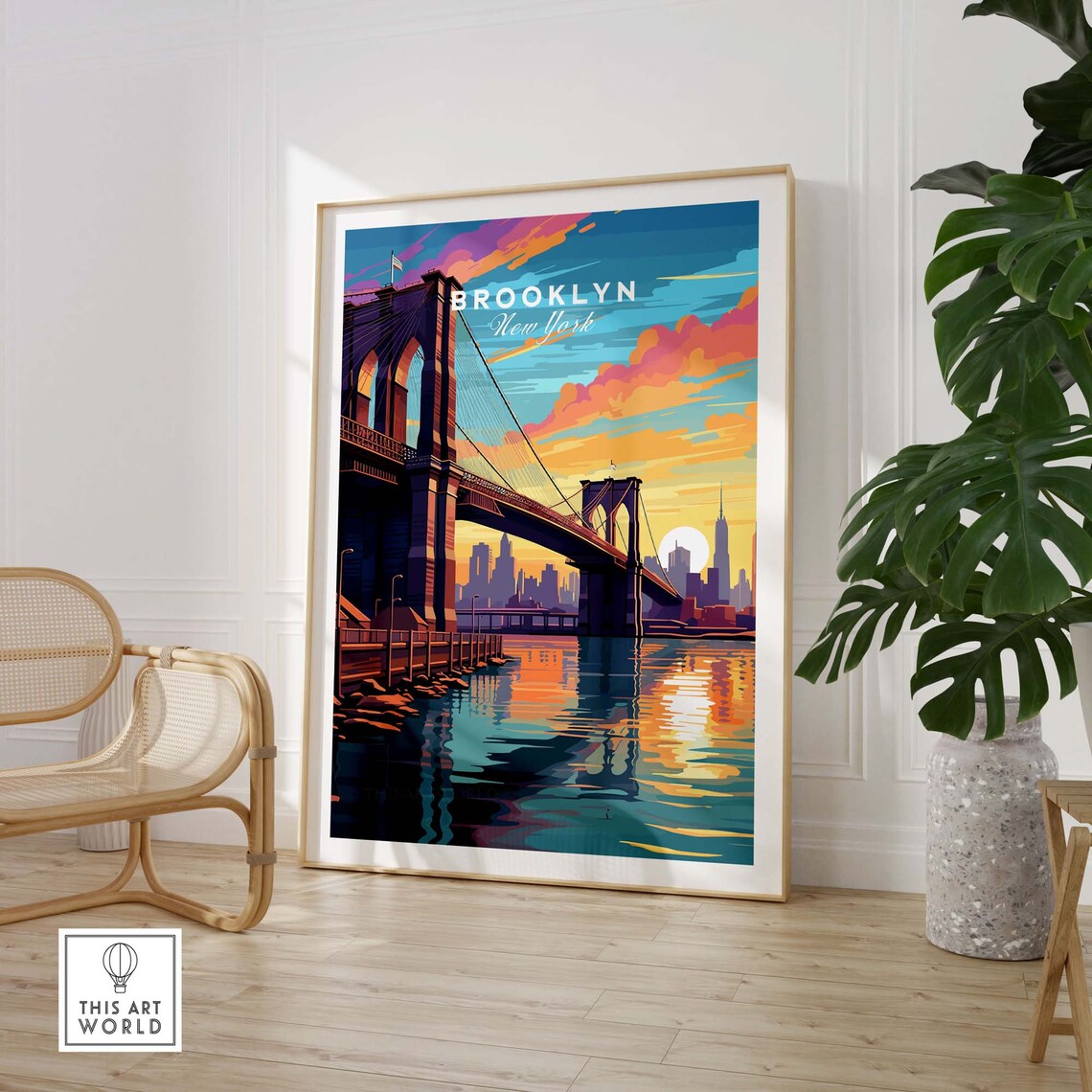 Brooklyn Bridge Travel Poster, Personalized Wall Art - Image 3
