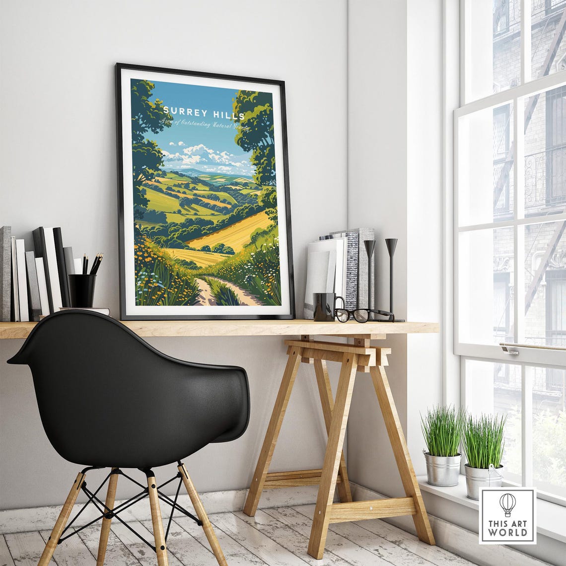 Surrey Hills England Meadow Path Golden Fields Vintage Poster - Image 4