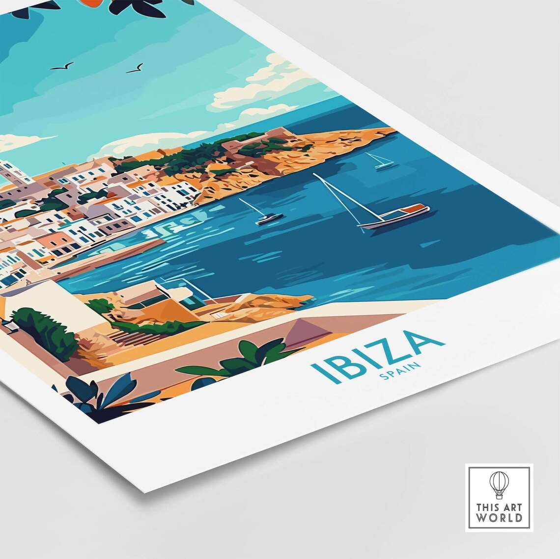 Ibiza Spain Old Town Harbor Aerial Sailboats View Travel Poster - Image 4