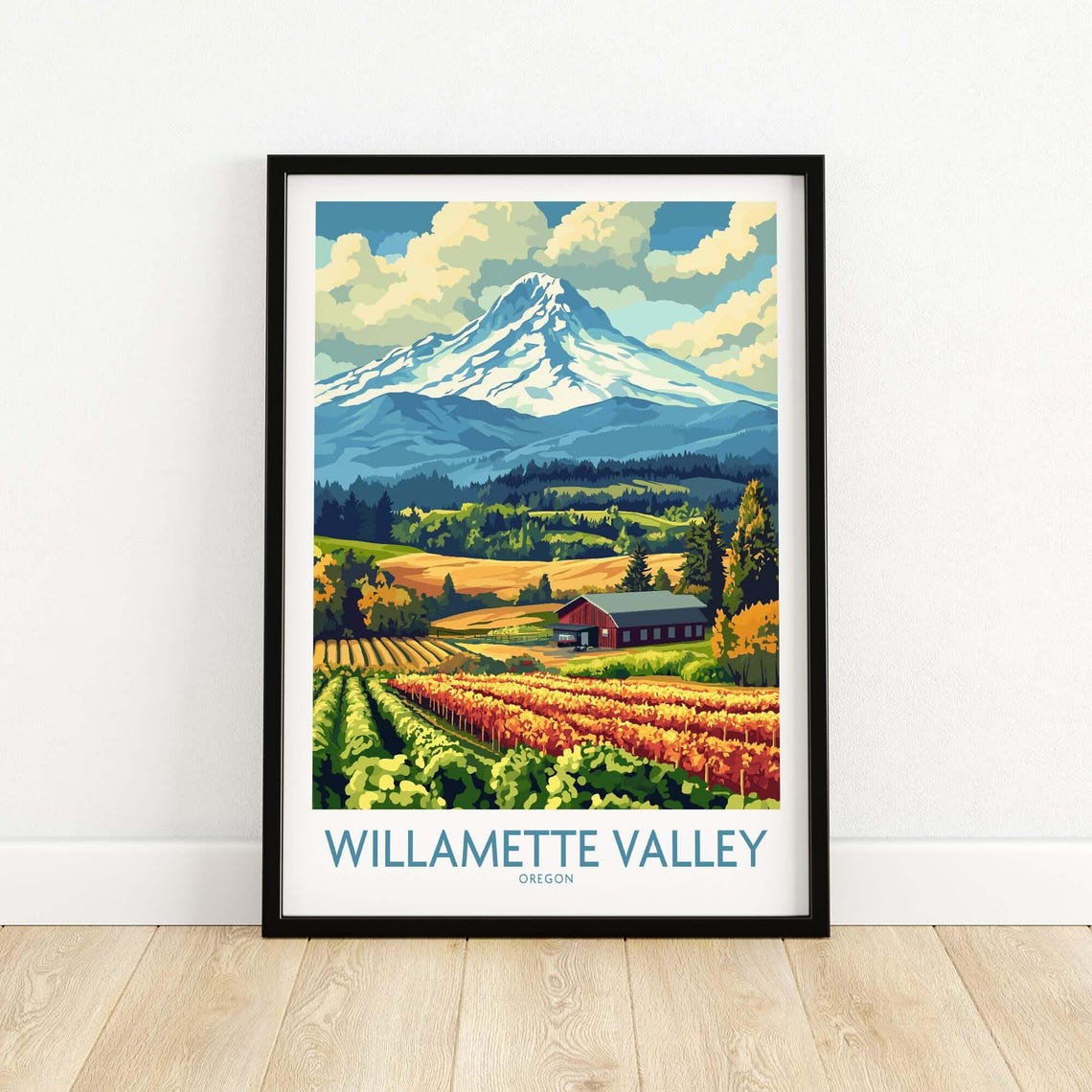Willamette Valley Oregon Poster Wine Country Gift Art Lovers Illustration