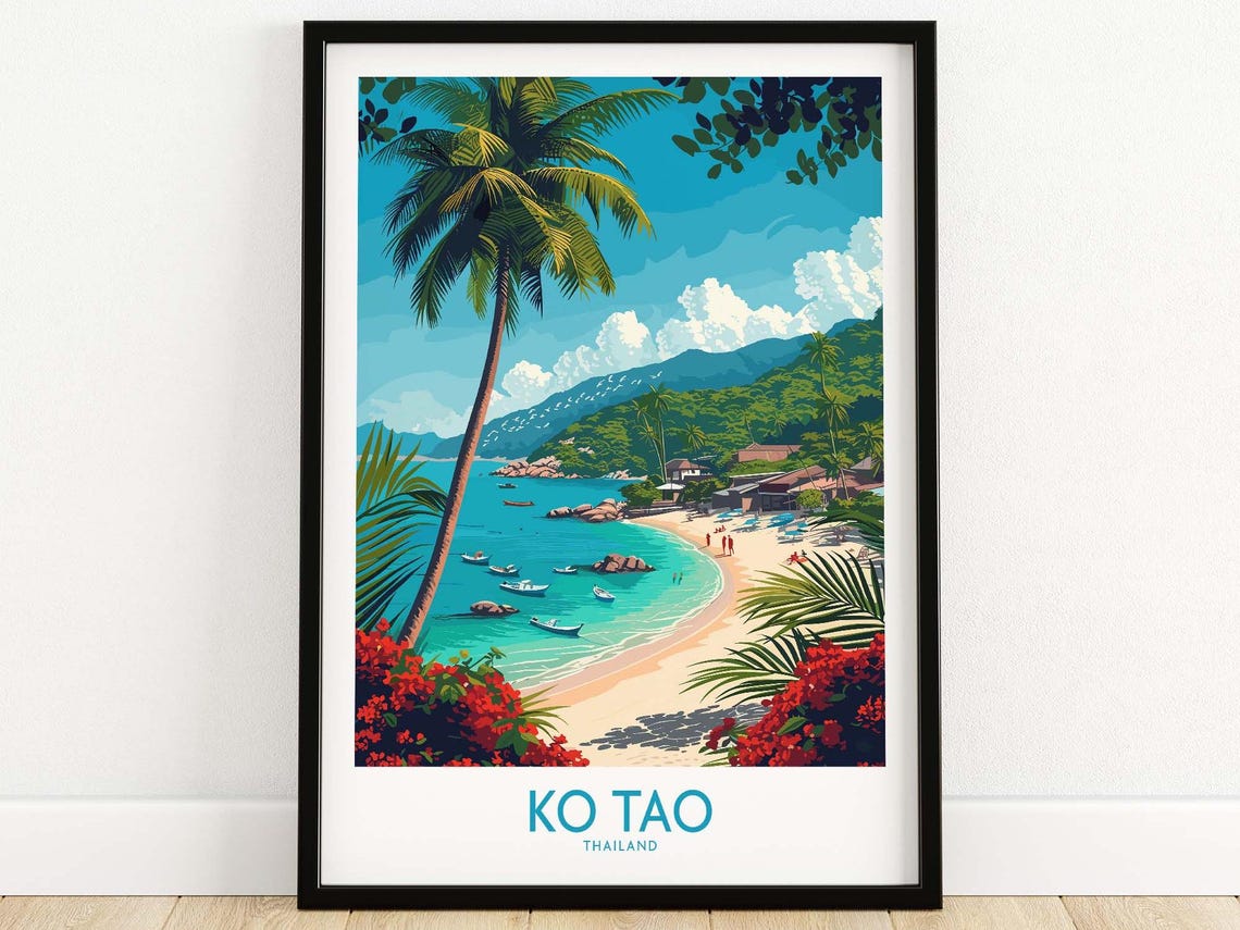 Ko Tao Thailand Wall Art Print Travel Poster Home Decor Artwork Gift Illustration For New Lover Set