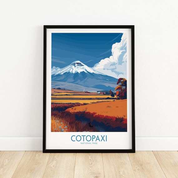 Cotopaxi National Park Ecuador Volcano Golden Field Travel Poster
