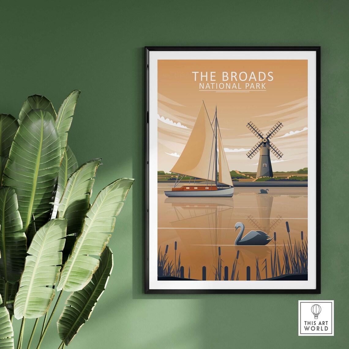 The Broads National Park Sailboat Windmill Vintage Travel Poster - Image 2
