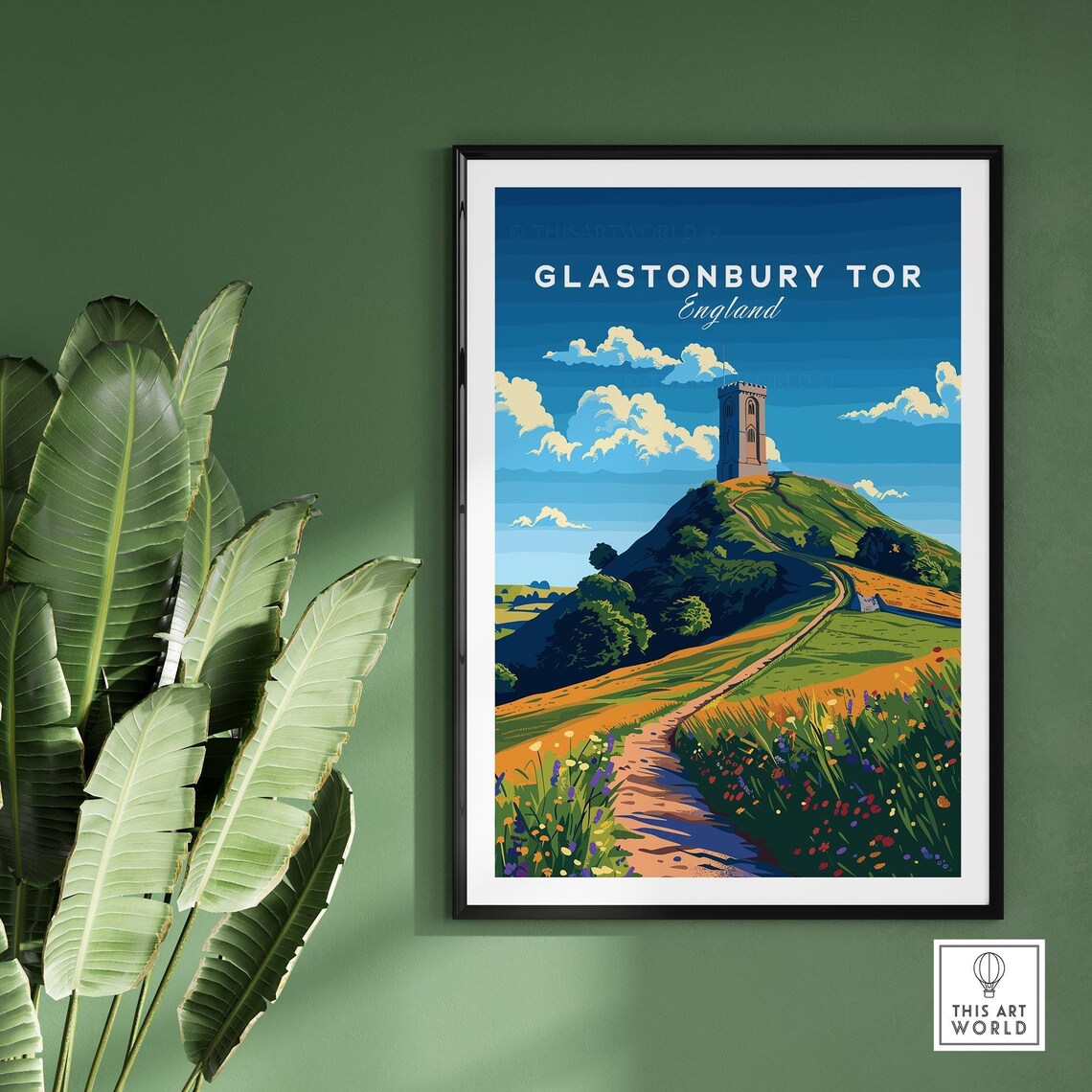 Glastonbury Tor Travel Poster, England Art Print - Image 2