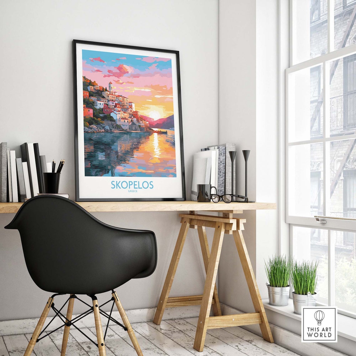 Skopelos Greece Colorful Island Village Sunset Sea View Poster - Image 4