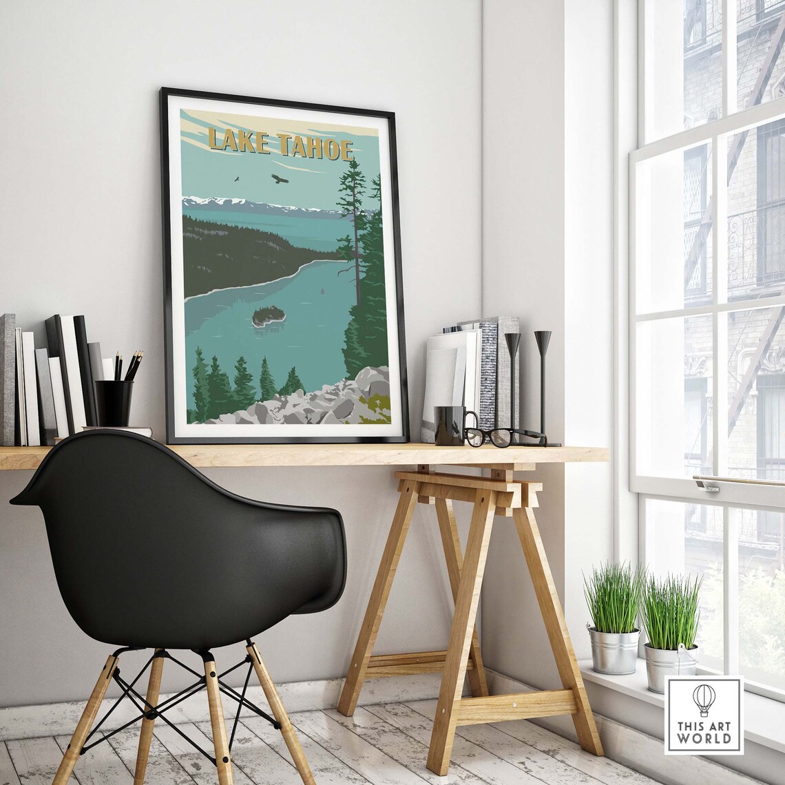 Lake Tahoe Vintage Island Lake Pines Retro Travel Art Poster - Image 4