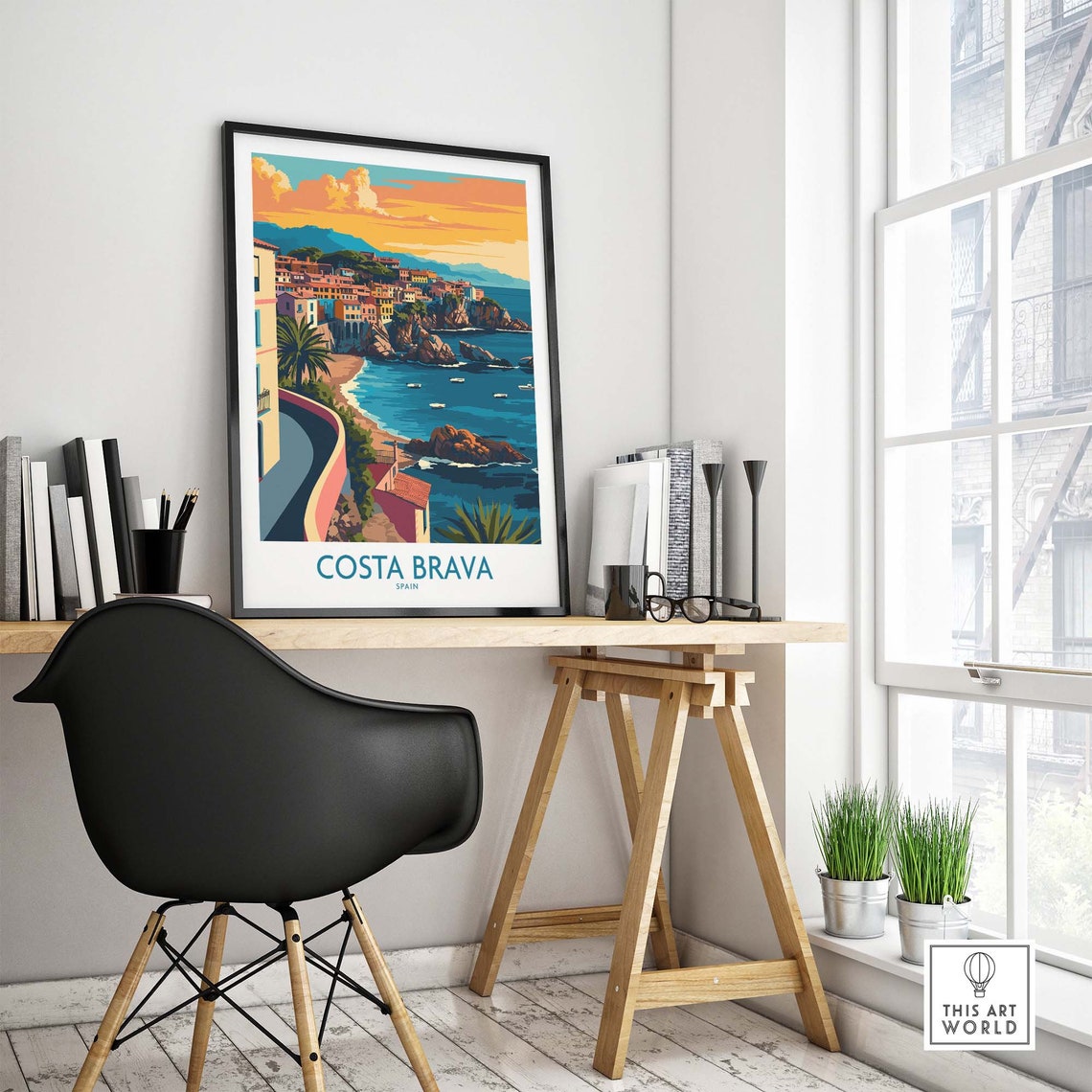 Costa Brava Spain Sunset Coastal Town Illustration Travel Poster - Image 4