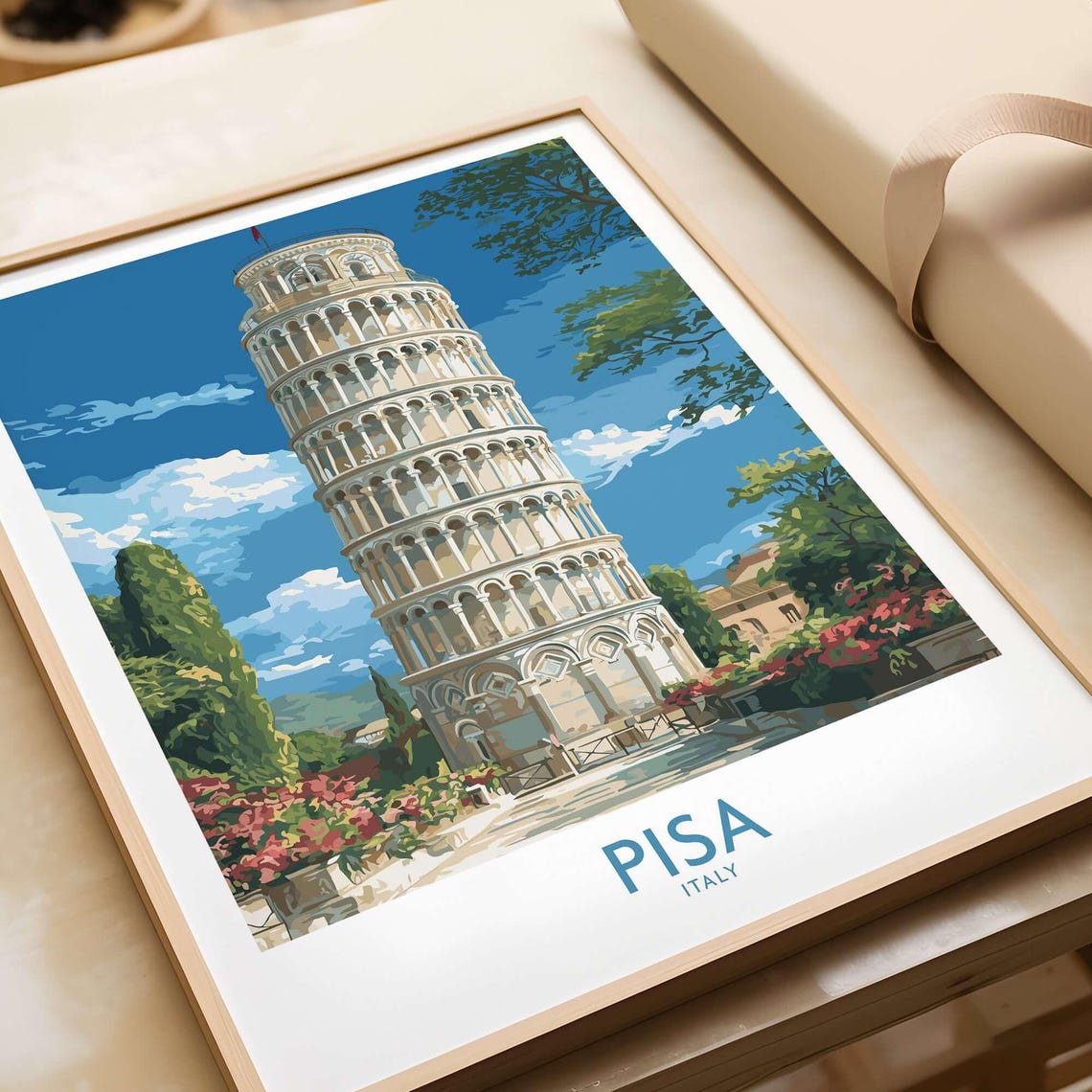 Pisa Italy Leaning Tower Angled View Among Garden Blooms Poster