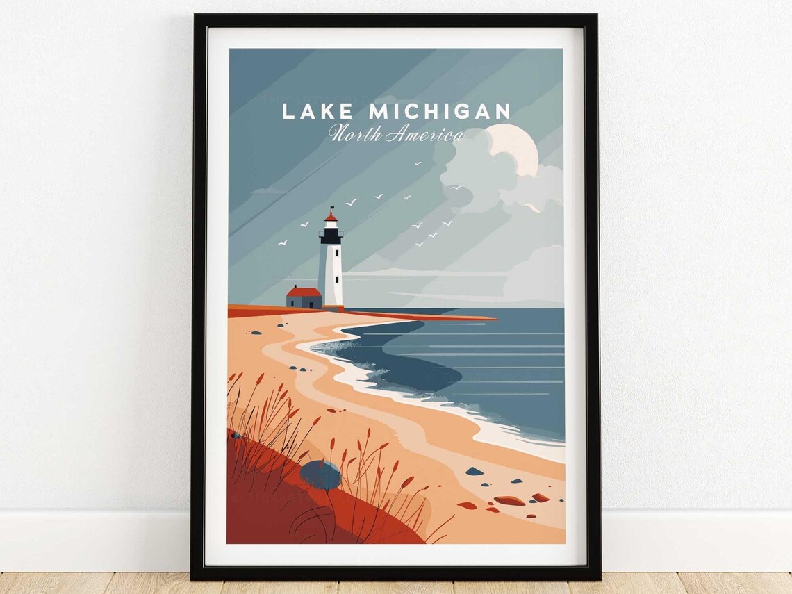 Lake Michigan Print Travel Print Wall Art Lake Michigan Poster Gift Home Decor Art Lover Lake Michigan Gift Artwork Lake Michigan