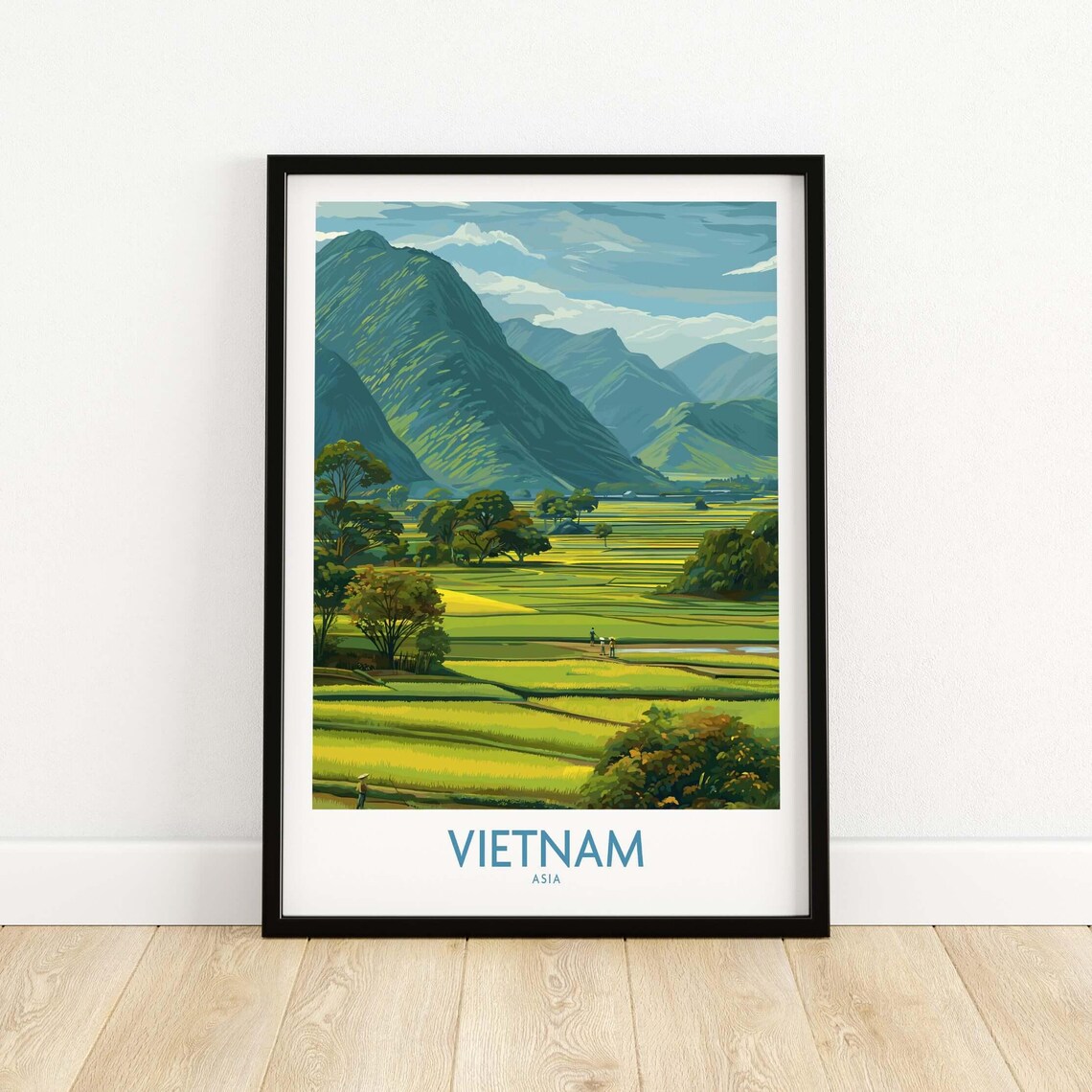 Vietnam Emerald Rice Paddies Terraced Mountain Valley Travel Poster