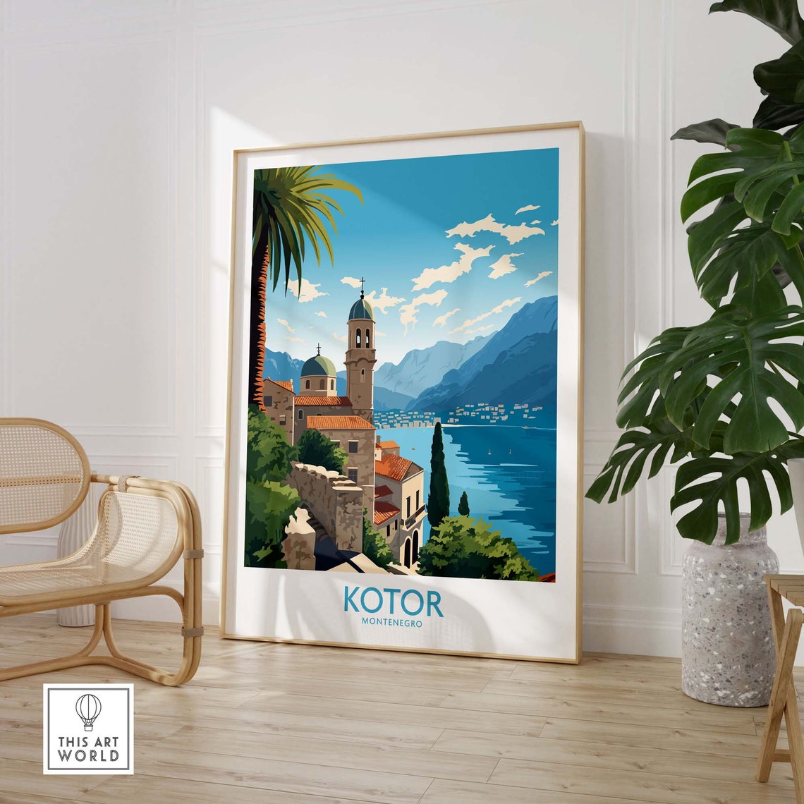 Kotor Montenegro Bay Old Church Hillside Town Harbor View Poster - Image 3