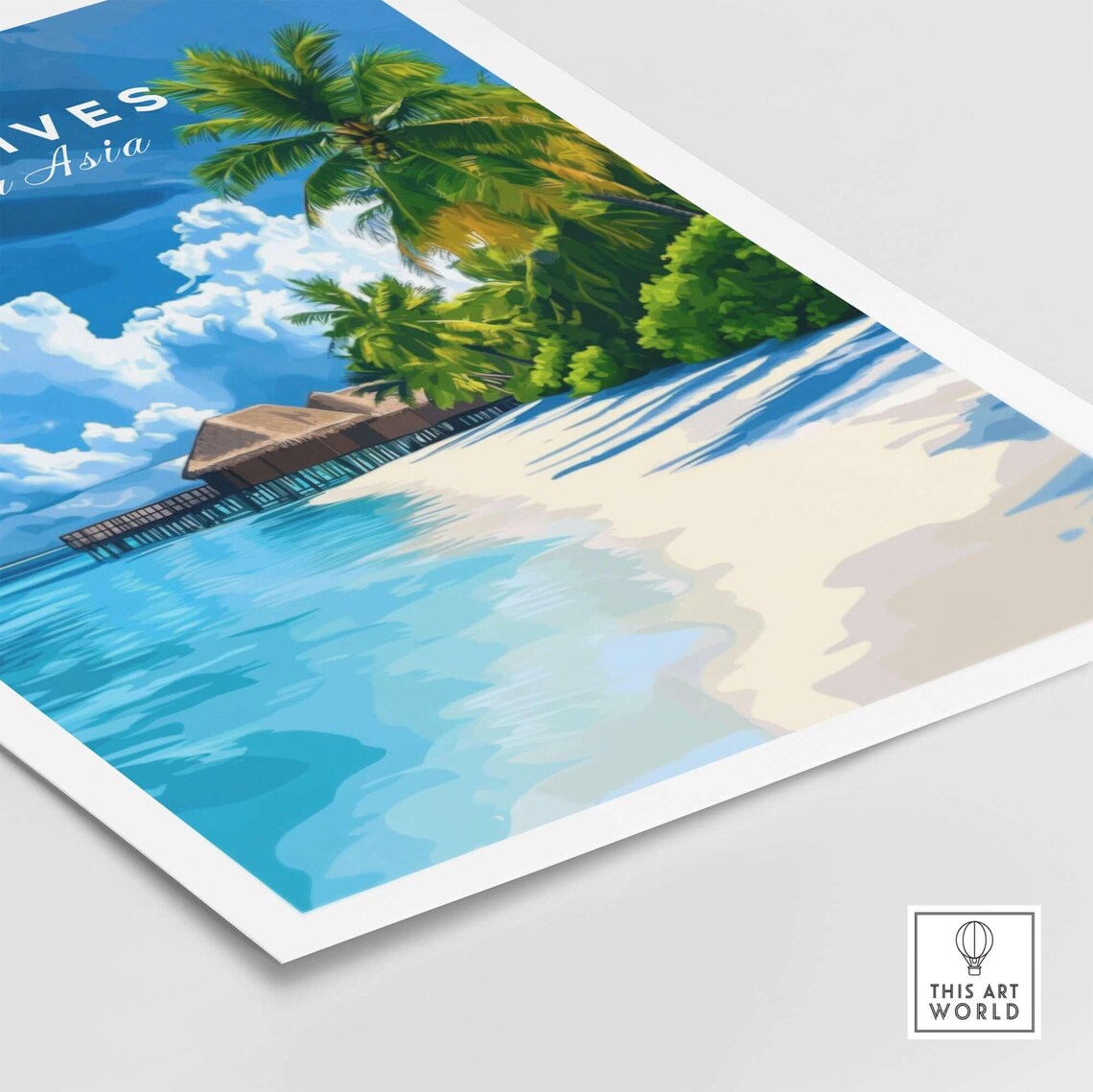 Maldives South Asia Tropical Beach Bungalow Vintage Travel Poster - Image 4