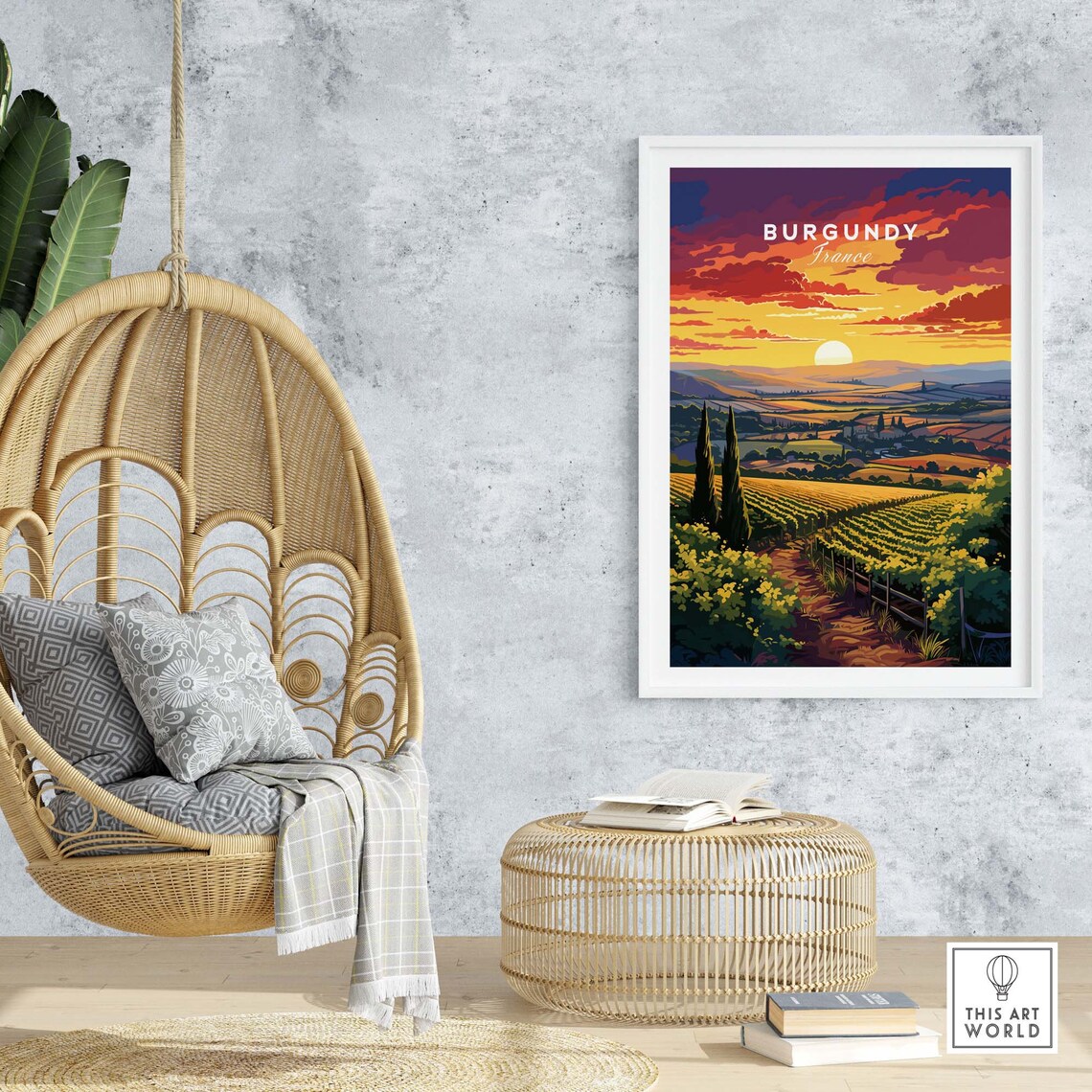 Burgundy France Wine Country Vineyard Sunset Scenic Art Poster - Image 2