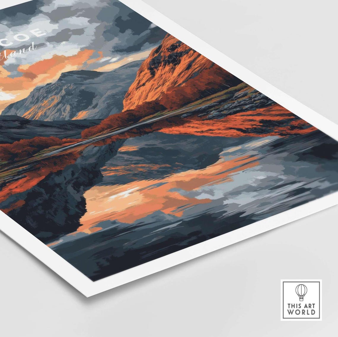 Glencoe Scotland Dramatic Mountain Lake Reflection Travel Poster - Image 4